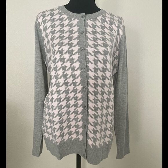 NWT Houndstooth Ribbed Button-Front Cardigan  - Picture 1 of 4